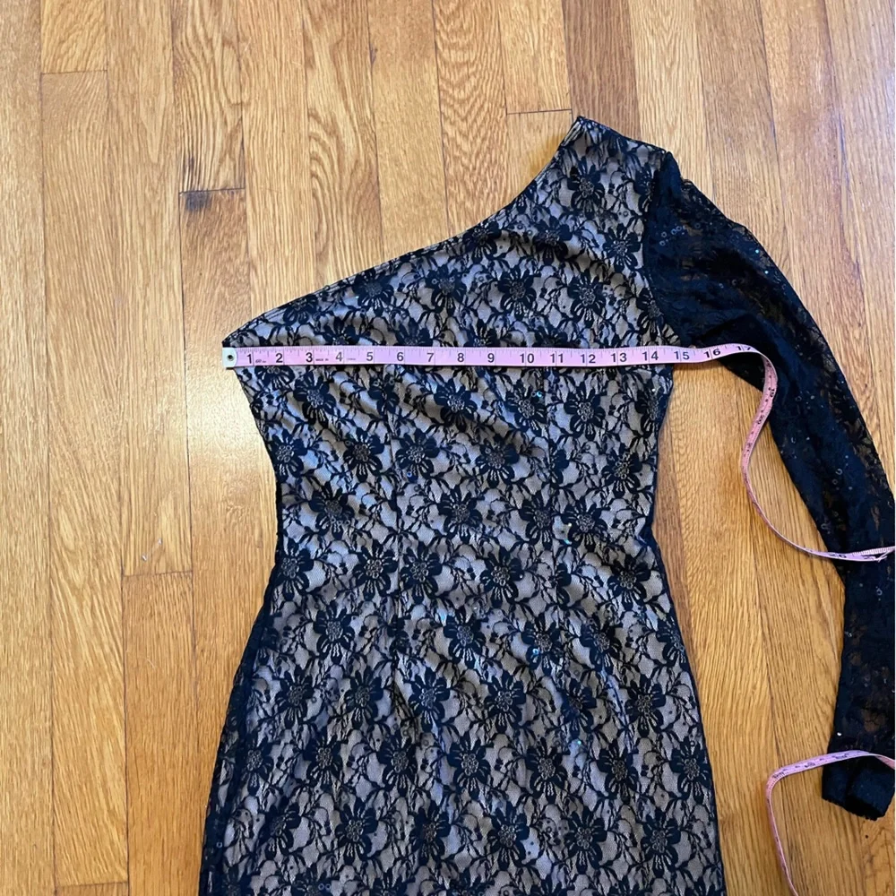 Vintage Forever 21 Asymmetrical Lace one Sleeve Top small - Picture 7 of 9